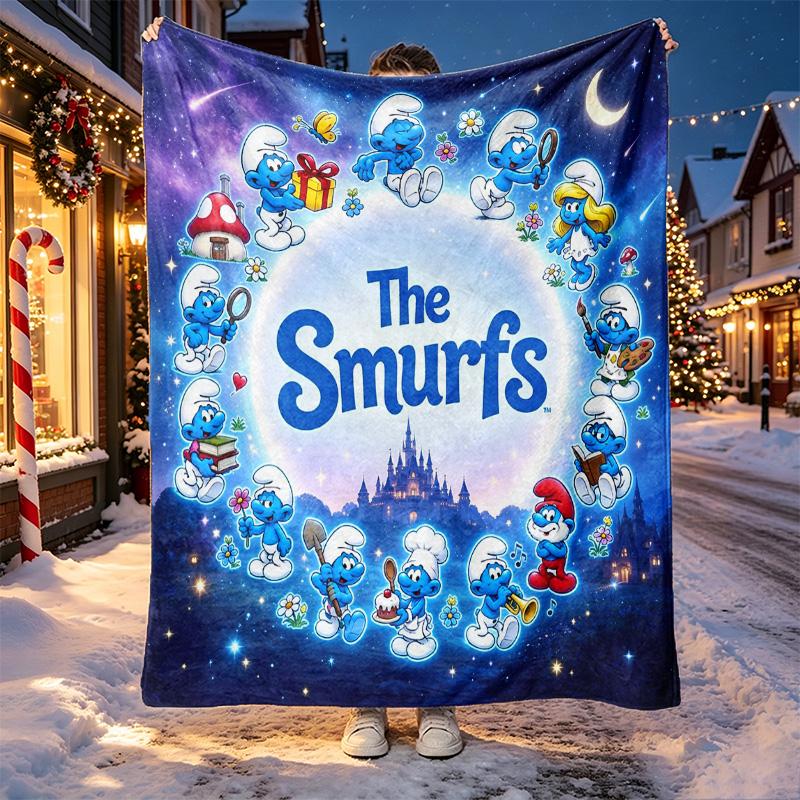 Blue Smurfs Pattern Blanket for Home Decoration, Bed, Sofa, Car Travel, Camping, Suitable for All Seasons, Birthday Christmas Gift