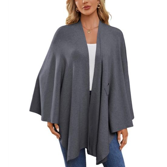 Плащ-топ женский однотонный цвет рукав летучая мышь стиль шаль пальто средней длины крест