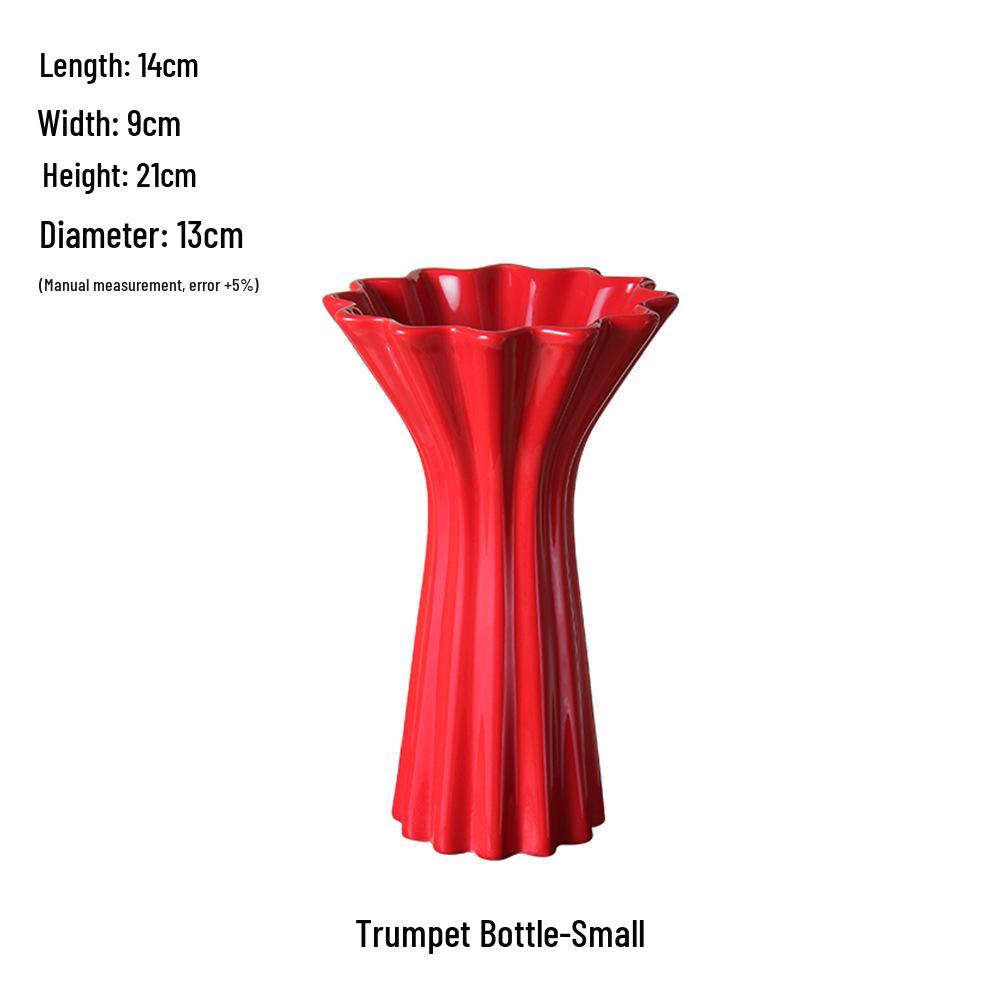 Китайская красная керамическая ваза середины века - Новогоднее специальное украшение для гостиной или свадебные композиции из шелковых цветов