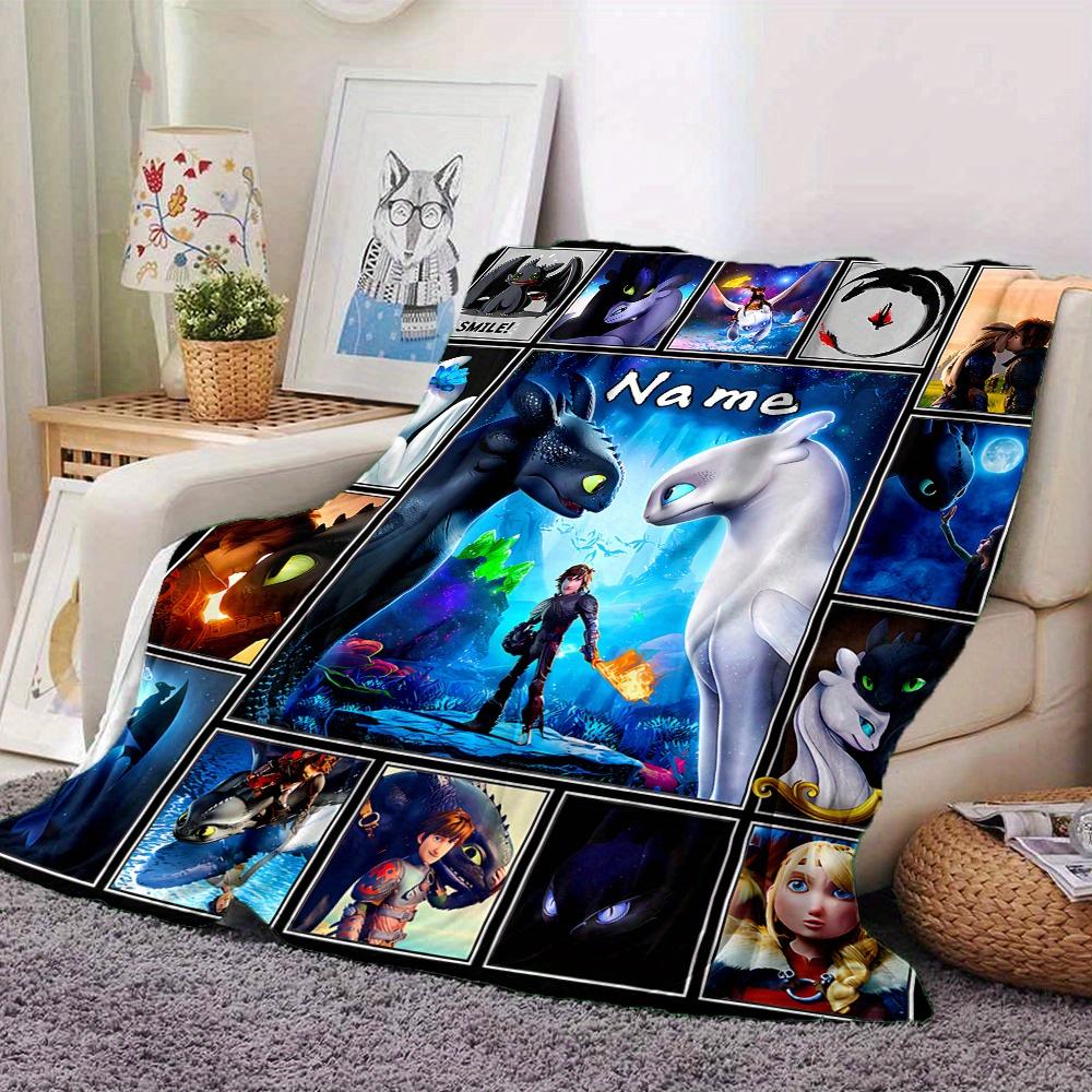 Toothless Light Fury Dragon Adventure Flannel Blanket With Personalizable Name Comfortable All Seasons Suitable For Sofas Beds Travel Camping Office