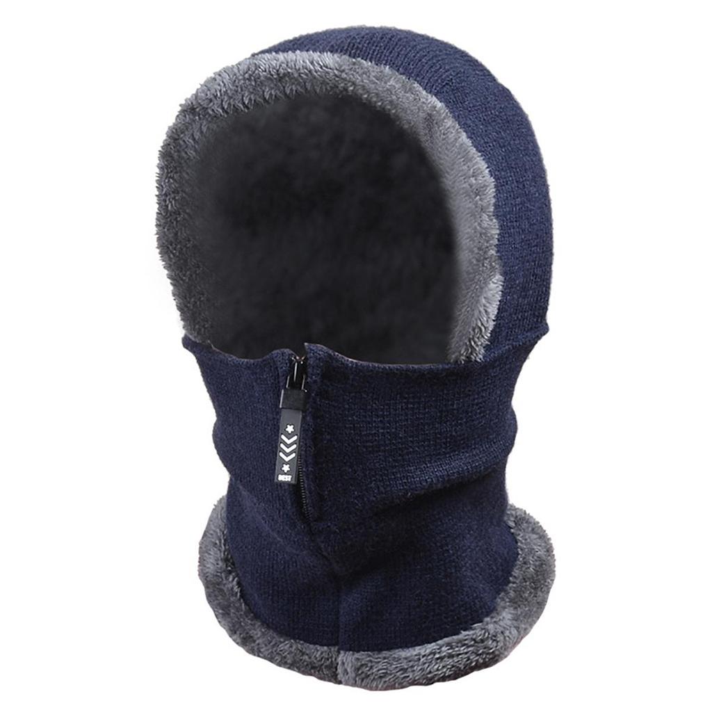 Women's Knitted Hat Autumn and Winter Ear Protection with Wool Thickened One-piece Windproof Bib Headpiece