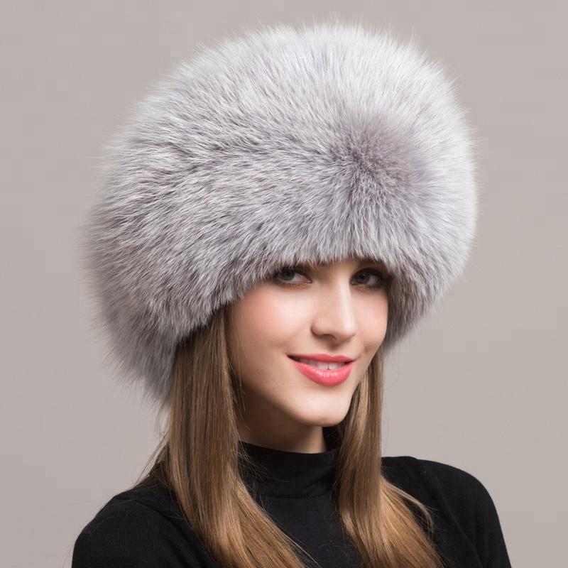 2022 Russia New Fashion Red Fur Hat Ladies Winter Luxury pink fox Fur Hat for Women