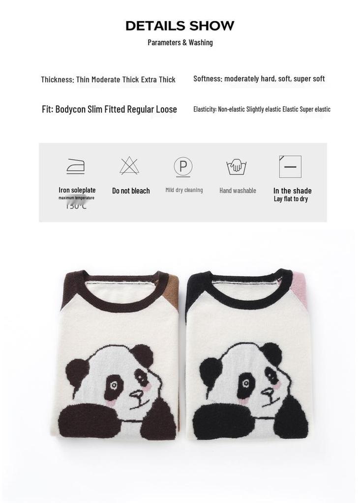 Panda Raglan Sleeve Knit Patchwork T-shirt - Trendy Loose Fit