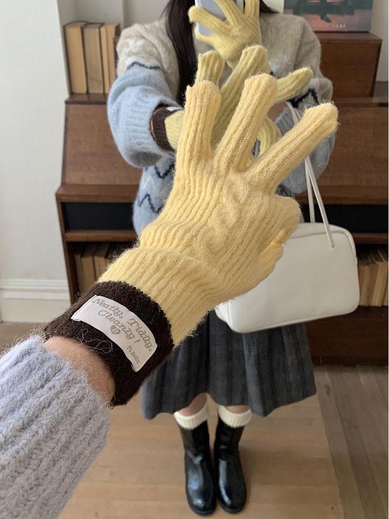 Женские длинные перчатки крупной вязки с цветными блоками для осени/зимы - Теплые, Защищающие от холода, Утепленные, для защиты рук при езде на велосипеде