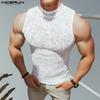 Summer Men Sleeveless Lace See Through Mesh Sheer Party Tank Tops