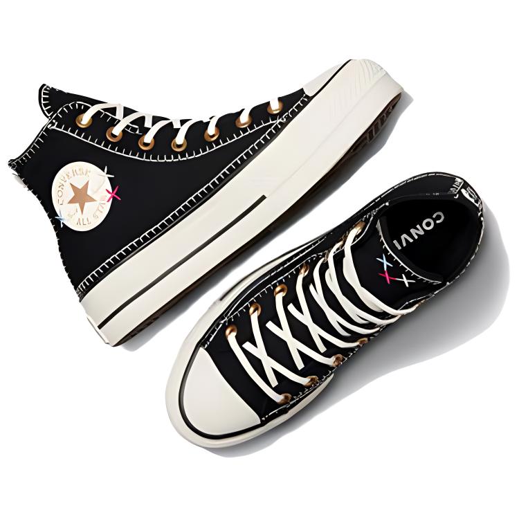 Converse Chuck Taylor All Star Lift Fashion High Top Canvas Shoes Women Sneakers Black White Gold A08731C