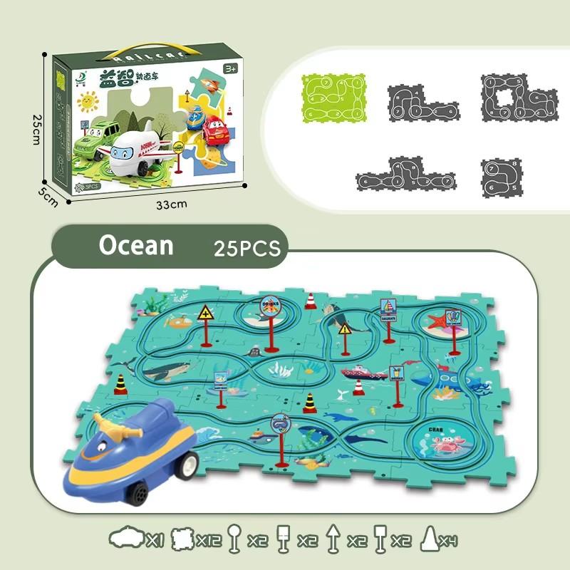 Kids Christmas Puzzles Electric Rail Car Creative Games DIY Assembling Scene Map Rail Train Children Toys Fun Christmas Gifts