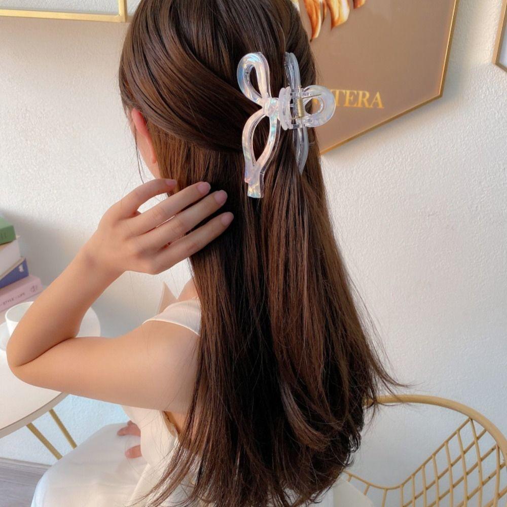 Colorful Acetate Grab Clip Korean Style Large Shark Clip Elegant Bow Hair Claw  Ladies