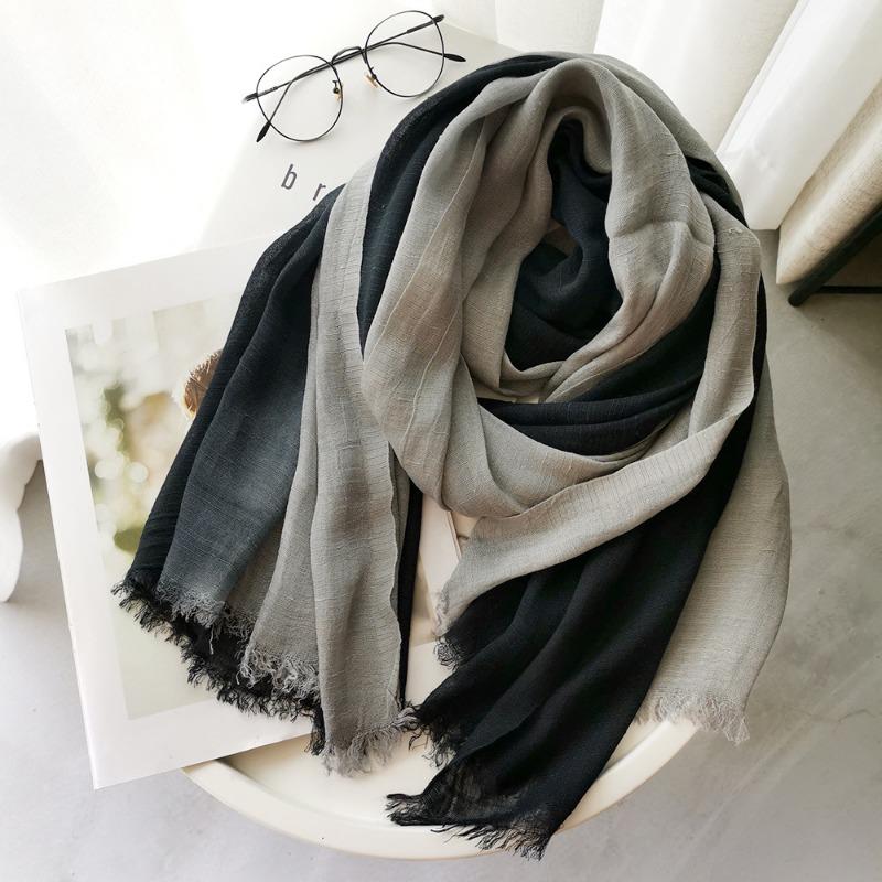 Foreign Trade Cotton Linen Scarf, Women's Autumn and Winter Gradient Color Blocked Japanese and Korean Ladylike Forest Women's Bamboo Yarn Shawl