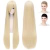 CaseEden Cosplay Wig, Smooth, Straight, Long, 100cm, Light Gold, Blonde, White Merch, Set of 2 Wig Nets