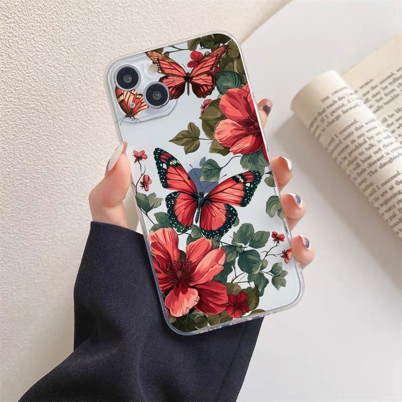 Винтажный прозрачный чехол для телефона с цветами для iPhone 12 11 13 Pro Max Mini 14 Pro Max Plus 7 8 Plus SE2 X XR XS, задняя крышка с бабочкой и растением