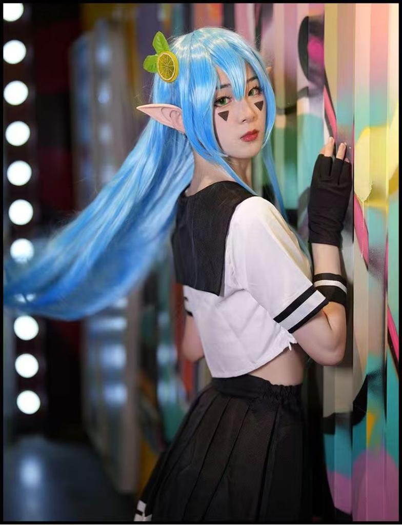 Anlijie Lemon Skirt Cosplay Full Set, Aotu World Girls Anime Pleated Stage Costume