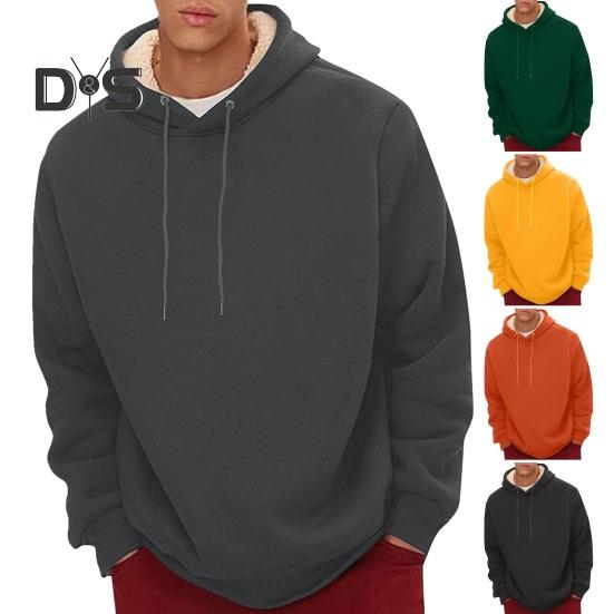 Зимняя мужская толстовка с капюшоном, однотонная, с плюшевой подкладкой, свободная, с длинными рукавами, на шнурке, с эластичными манжетами, повседневная толстовка с капюшоном