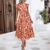 Женские модные летние весенние повседневные платья без рукавов с цветочным узором и воротником-стойкой с высокой талией