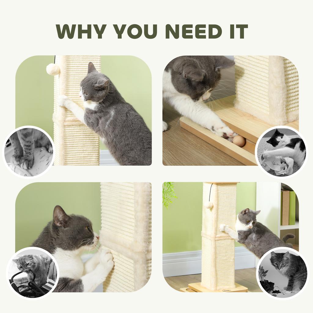 3 In 1 Cat Scratching Post 67cm Cat Scratcher W Track Ball Toy Oak Tone