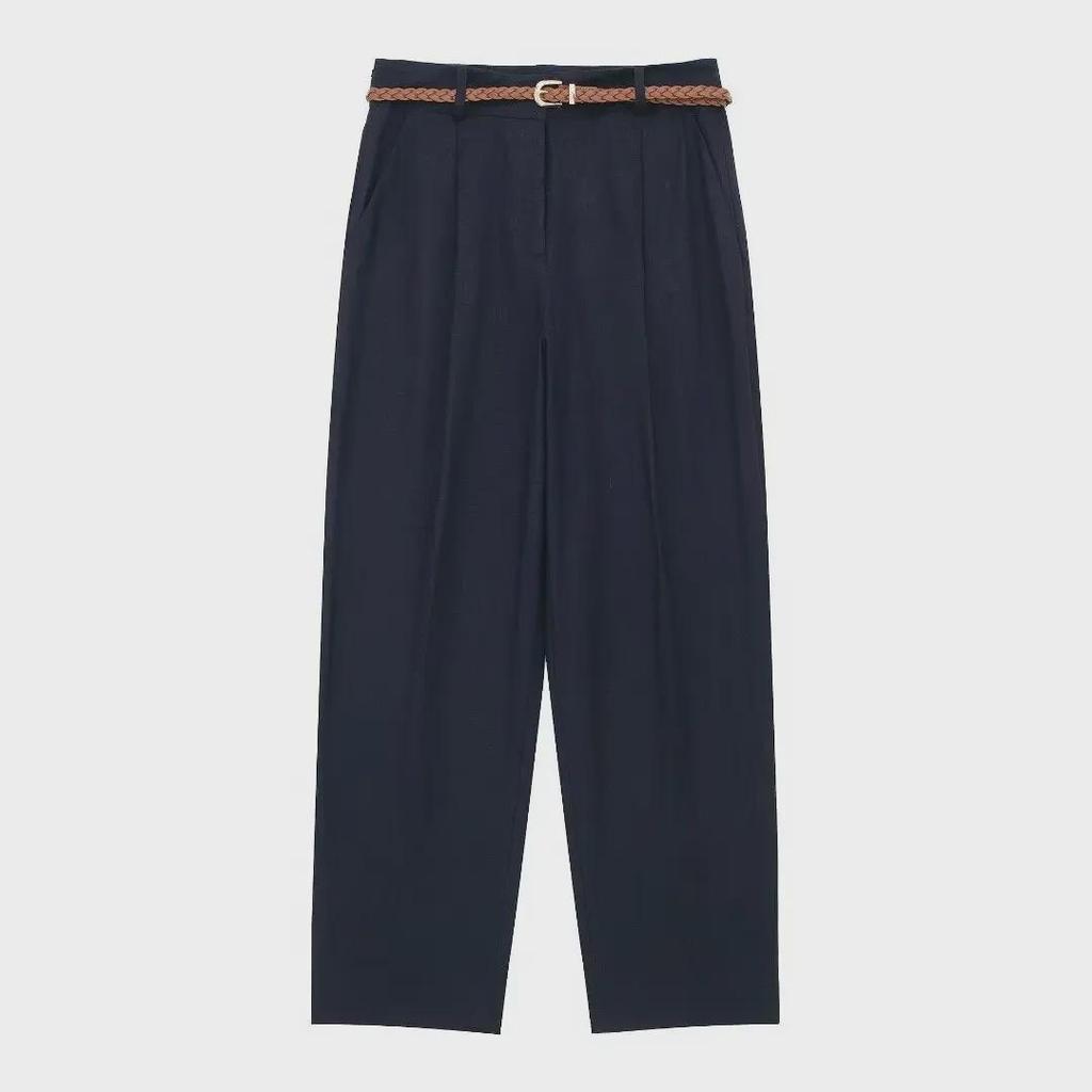 Летние 2024 г. Женские прямые брюки в европейском и американском стиле из льняной смеси с высокой талией в стиле ретро