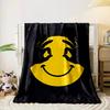 A yellow smiley face with hands forming eyes on a black background. for all seasons blanket lunch break throw gift