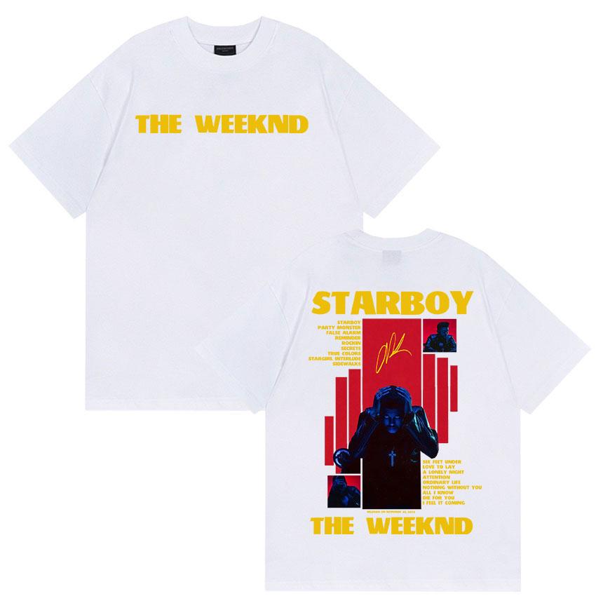 Rapper THE WEEKND STARBOY Album Merch T Shirts Unisexs Street Gothic Hip Hop Retro Cotton Short Sleeve Tshirt Y2k Streetwear