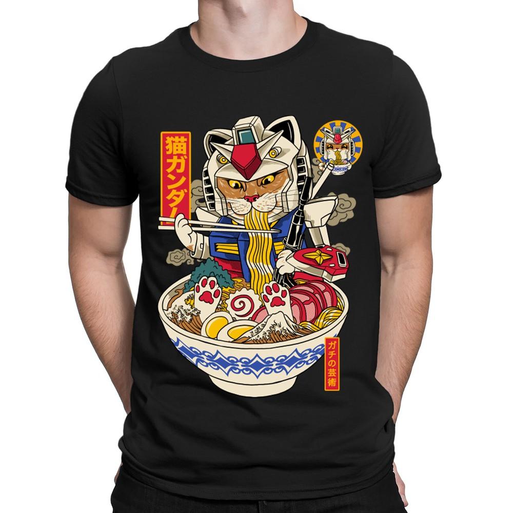 Ramen Cat Gundam Anime Japanese Animal Kitten Funny Mens Womens TShirts Top D