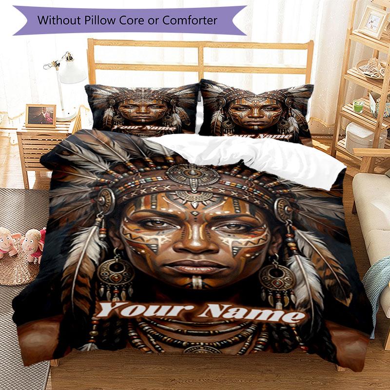 3pcs Custom Name Native American Pride Bedding Set Printed Bedding Set Duvet Cover Closure Includes 1 Duvet Cover & 2 Pillowcases Bedroom Decor
