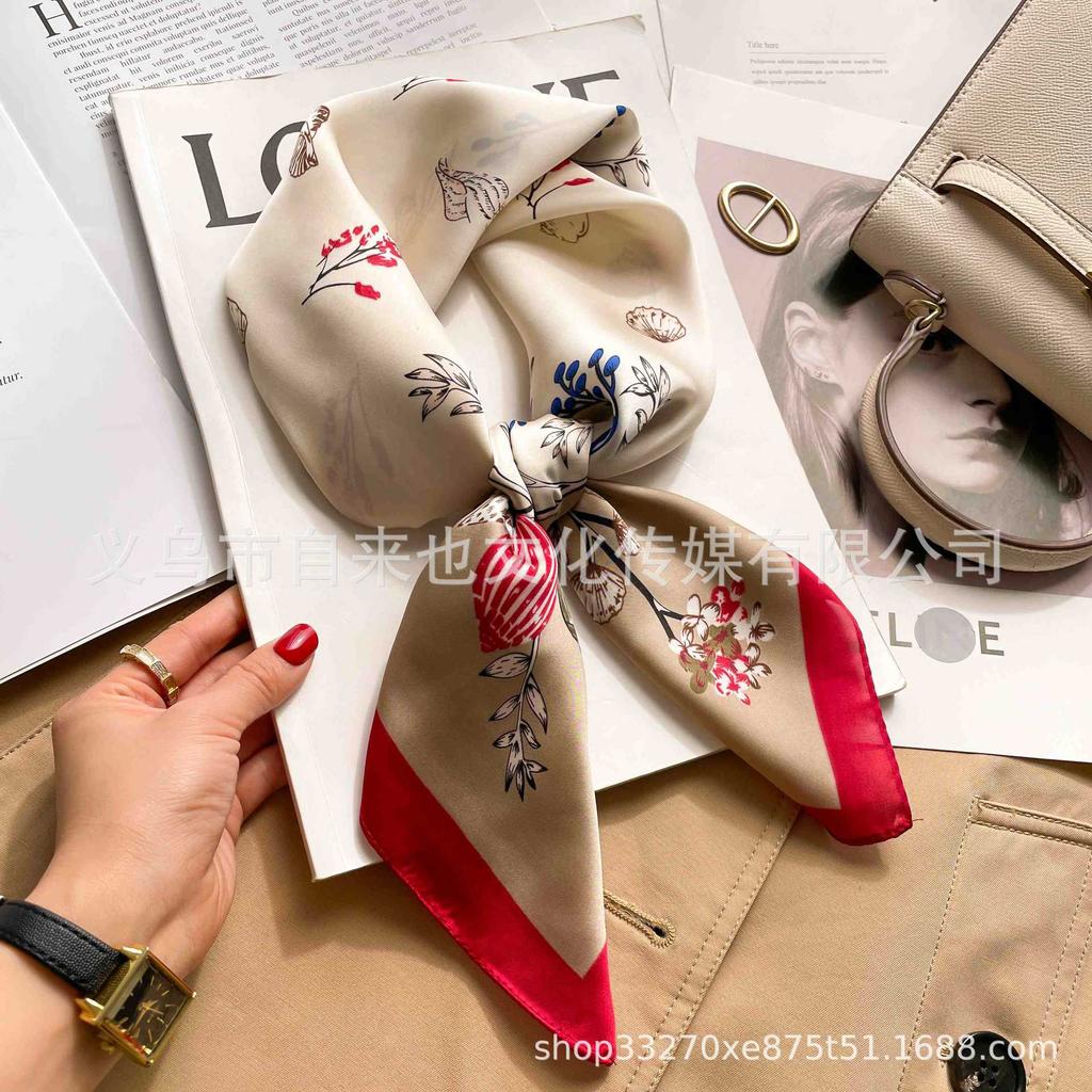 Versatile fashion floral 71 imitation silk square scarf scarf high-end polka dot neck silk scarf rhombus spring