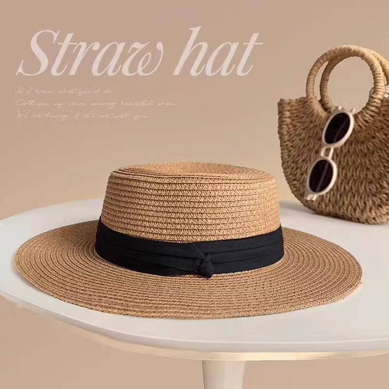 New bow lace straw hat women's summer seaside beach vacation sun hat large brim sun protection hat