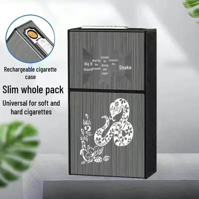 Slim 20-Piece Cigarette Case with Rechargeable Lighter - Moisture-Proof, Pressure-Resistant Flip-Top Design.