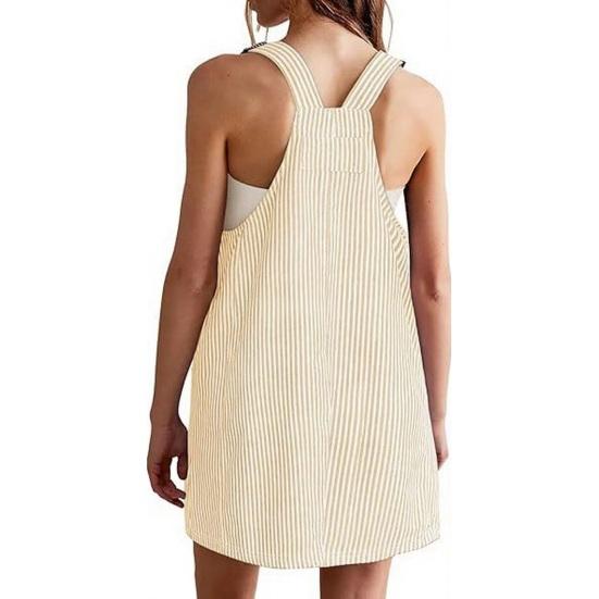 Женское платье на подтяжках с U-образным вырезом, без рукавов, в полоску, мини-платье с карманами, свободного кроя, стройнящий образ, платье для работы и отдыха