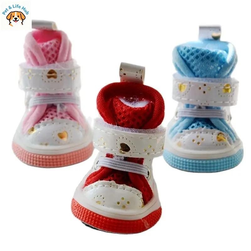 Shining Love 4 шт. Летняя дышащая обувь для собак мелких пород, Нескользящие модные ботинки для щенков кошек собак