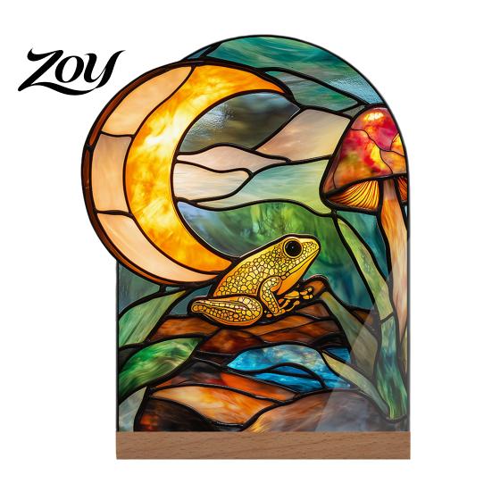 Floral Acrylic Display Stained Glass Style Table Centerpieces, & Landscape Pattern Modern Entryway Decor Tabletop Sign with Wood Base for Home Office