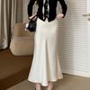 Women's Spring Summer High-Waisted Slimming Mid-Length Satin Bodycon Mermaid Hem Long Skirt with Drapey Fabric