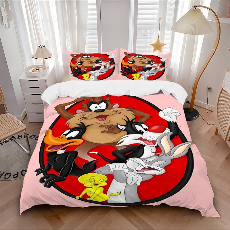 Looney Tunes Group Art Print 3Pcs Bedding Set,Duvet Cover with 2 Bedro,Pillowcase Home Birthday Gift