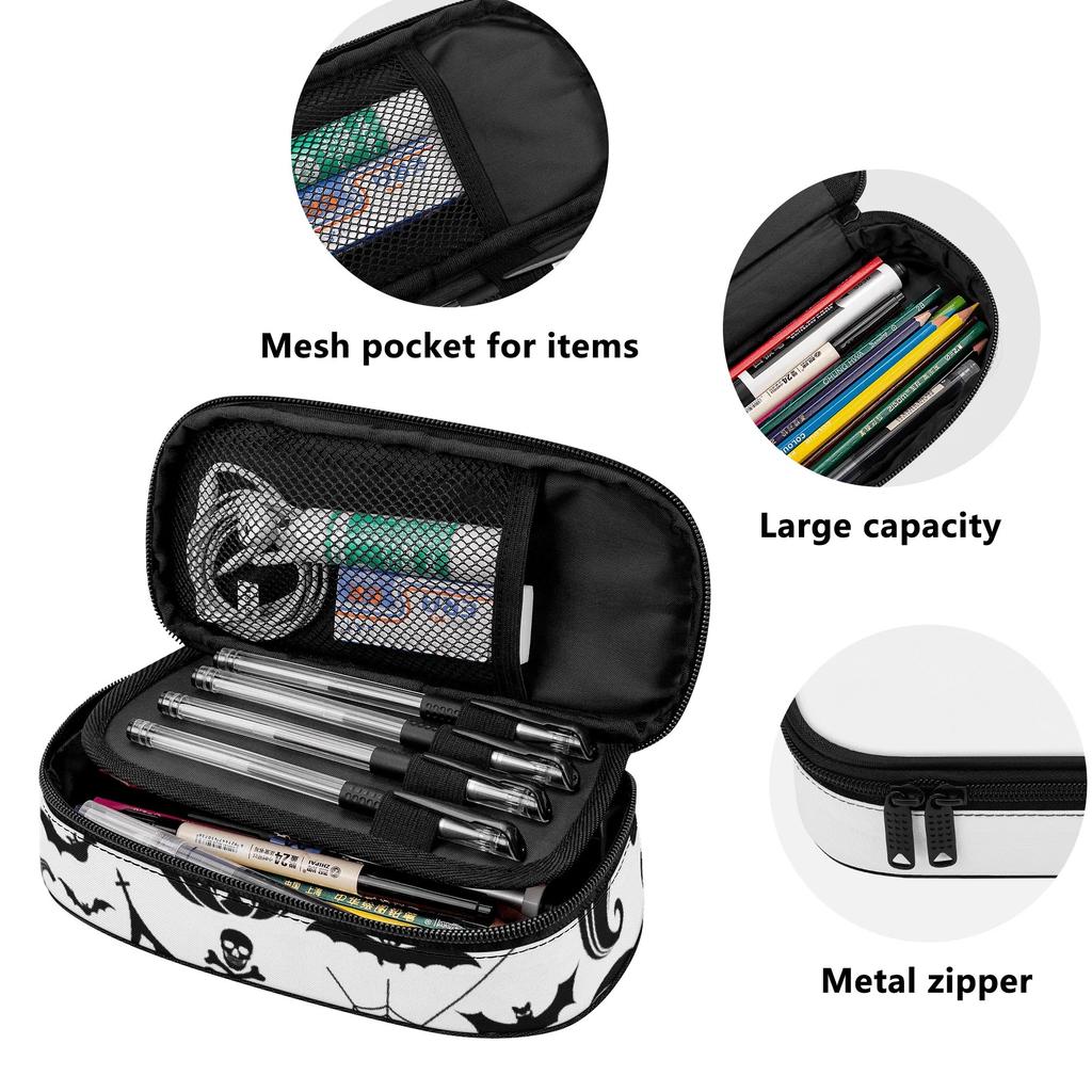 Pencil Case Easy Open Zipper Roomy Interior Wear Resistant Polyester with Mesh Pocket Removable Divider and Pen Slots for Students
