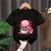 Anime Kawaii Axolotl Eating Ramen Noodles Kids Teen Girl Boy TShirt Cute Artwork Axolotl Lover Graphic Top Japanese Cartoon Tee