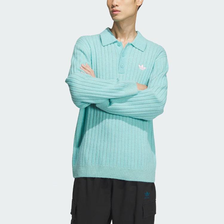 adidas Оригинальный свитер-поло SS24 V-Day в полоску, повседневный спортивный свитер с длинным рукавом, свитера унисекс, мятно-зеленый JE8280