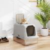 Extra Large Stainless Steel Litter Box, Enclosed Cat Litter Tray with Scoop, Deodorizer Bag, Front-Entry and Top-Exit