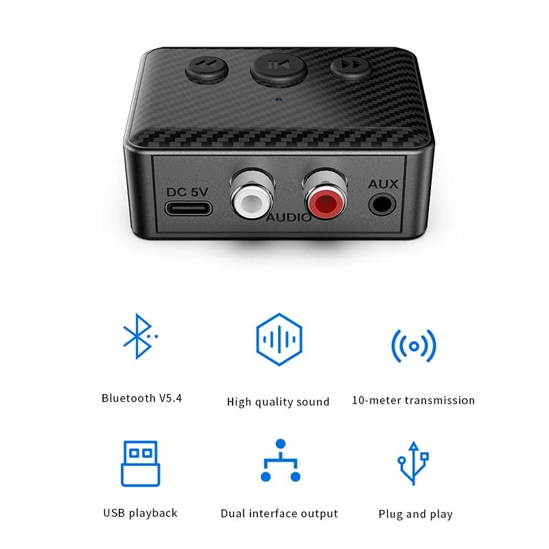 Аудиоприемник Bluetooth 5.4 USB-диск RCA 3,5 мм AUX USB Стерео Музыка Беспроводной Адаптер С Микрофоном Для ПК ТВ Авто Комплект Динамик Усилитель