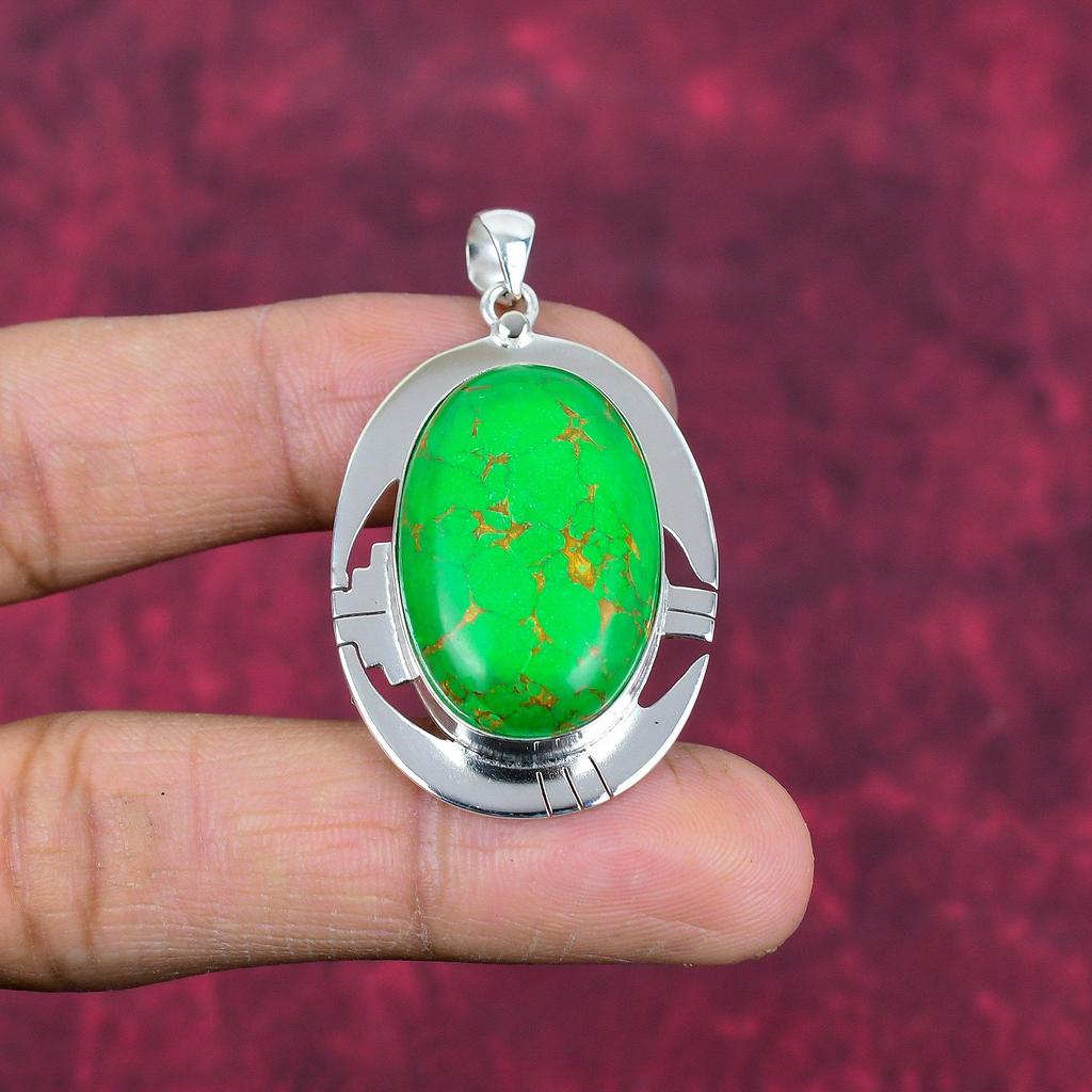 Кулон из зеленой меди и бирюзы, кулон из стерлингового серебра 925 пробы с драгоценными камнями, подвеска ручной работы, изумительное ювелирное украшение, подарок для нее