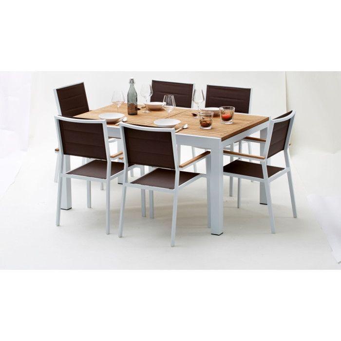 Salon de jardin Ensemble Bali T 6 / 10 + F 6 Teck Blanc Wilsa Garden