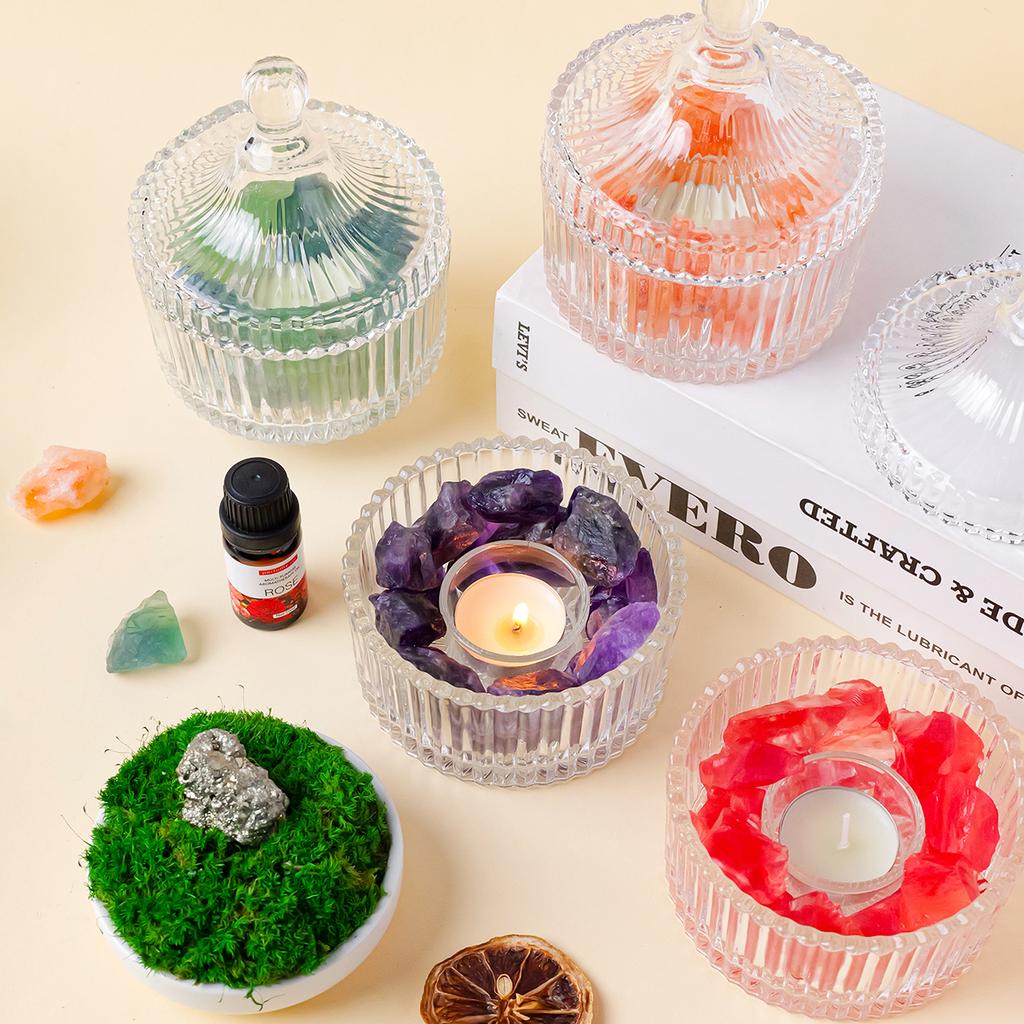 Natural Crystal Raw Stone Bowl Candle Holder for Incense Cleansing and Gemstone Charging Home Decor