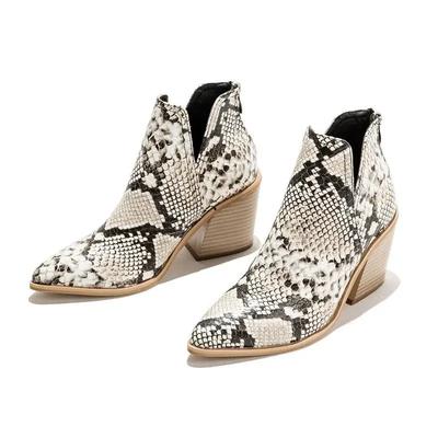 Ботильоны с животными узорами для женщин, модные короткие сапоги с текстурой змеиной чешуи, сексуальные короткие сапоги с острым носком и боковой развилкой сзади 2024