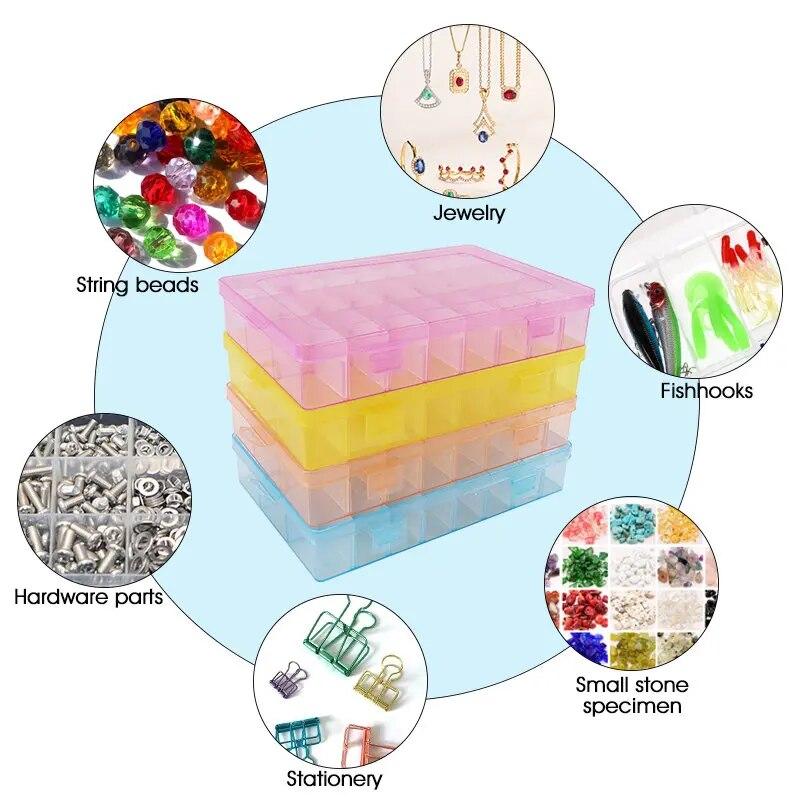 Пластиковый ящик-органайзер для бисера с 24 сетками, контейнер для хранения органайзера, разделители для декоративно-прикладного искусства из бисера.