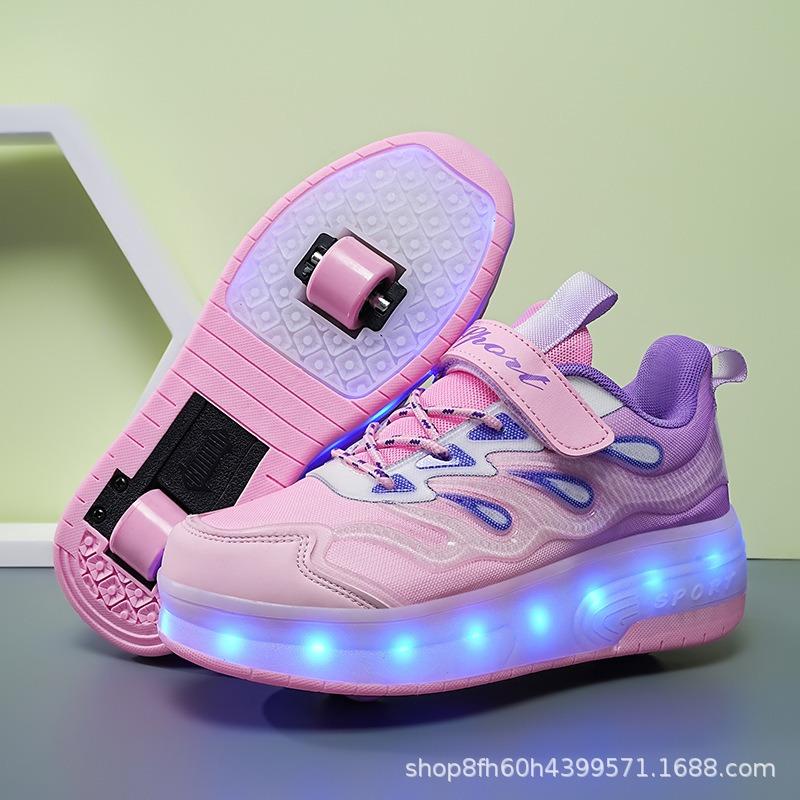 Роликовые кроссовки на двойных колесах, студенческая версия, роликовые кроссовки с автоматической усадкой, детские коньки с зарядкой