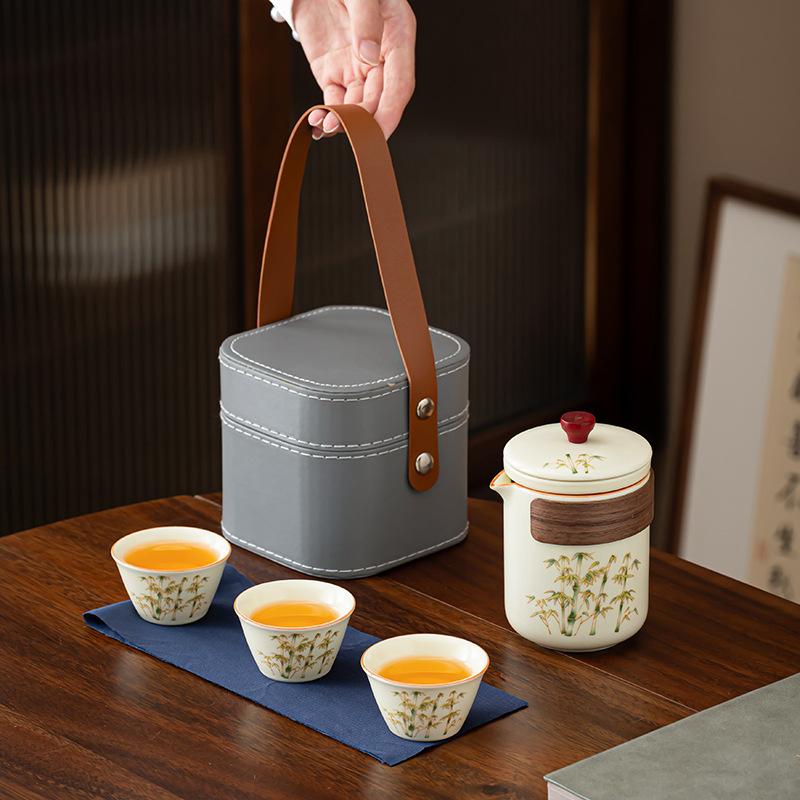 Jinsi Guyun Kuaike Cup Ru Kiln Outdoor Travel Tea Set Souvenir Business Travel Camping Printing