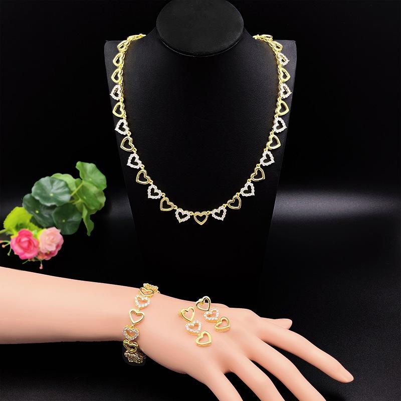 Индивидуальный комплект ювелирных изделий Love Jewelry, ожерелье, персиковое сердце, микро-инкрустированное 3A цирконием, комплект ювелирных изделий, цепочка с подвеской, свадебное сердце