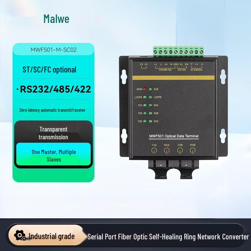 Maiwei RS232/422/485 Serial to Fiber Optic Ring Network Converter