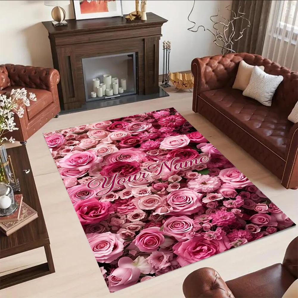 Rose Customize Your Name Area Rug Suitable for Dining Room Playrooms Dormitory Outdoor Anti-slip Rug Office home decor Wedding Party Gift