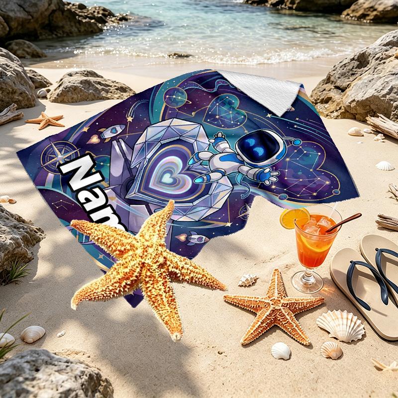 Custom Name Personalized Cosmic Bot Crew Print Beach Towel, for Trip Camping Beach Party Home Decor, Birthday Gift for Family & Friends