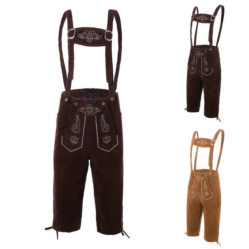 Mens Oktoberfest Costume Munich Beer Festival Overalls Brown Black Suspender Outfit