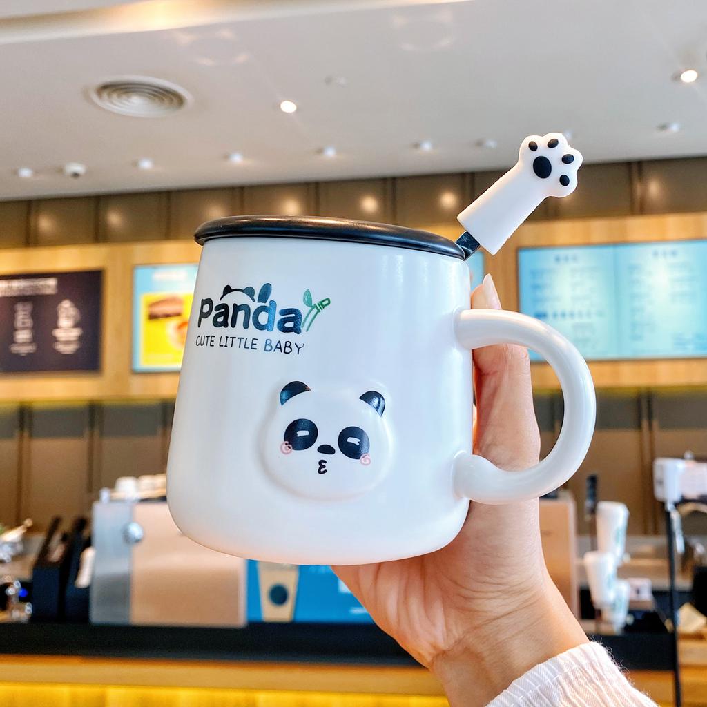 High-Value Panda Mug With Lid Spoon Couple Ceramic Cup Children'S Household Drinking Cup Office Coffee Cup